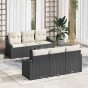 vidaXL Trädgårdsoffset med kudde 7 pcs Svart, Grädde 55 x 55 x 37 cm
