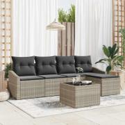 vidaXL Trädgårdsoffset 6 pcs Ljusgrå Poly rattan