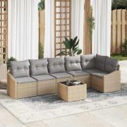 vidaXL Trädgårdsoffset 7 pcs Beige Poly rattan