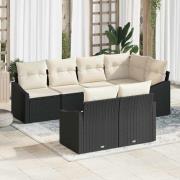 vidaXL Trädgårdsoffset 7 pcs Svart Poly rattan