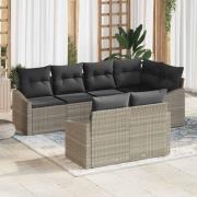 vidaXL Trädgårdsoffset 7 pcs Ljusgrå Poly rattan