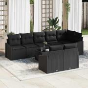 vidaXL Trädgårdsoffset 9 pcs Svart Poly rattan