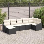 vidaXL Trädgårdsoffset 7 pcs Svart Poly rattan