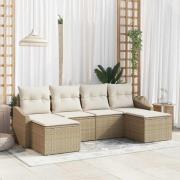 vidaXL Soffset med kudde 6 pcs Beige konstrotting