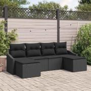 vidaXL Trädgårdsoffset 6 pcs Svart Poly rattan