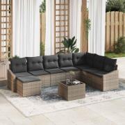 vidaXL Trädgårdsoffset 9 pcs Grå Poly rattan