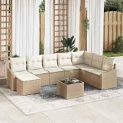 vidaXL Soffset med kudde 9 pcs Beige konstrotting