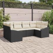 vidaXL Trädgårdsoffset 6 pcs Svart Poly rattan