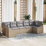 vidaXL Trädgårdsoffset 7 pcs Beige Poly rattan