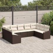vidaXL Trädgårdsoffset 9 pcs Brun Poly rattan
