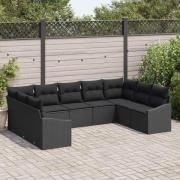 vidaXL Trädgårdsoffset 9 pcs Svart Poly rattan