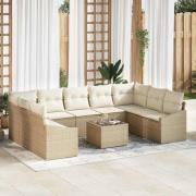 vidaXL Trädgårdsoffset 10 pcs Beige Poly rattan