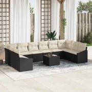 vidaXL Trädgårdsoffset 11 pcs Svart Poly rattan