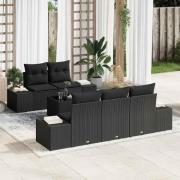 vidaXL Trädgårdsoffset 6 pcs Svart Poly rattan