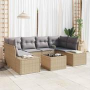 vidaXL Trädgårdsoffset 7 pcs Beige Poly rattan
