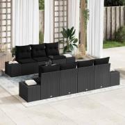 vidaXL Trädgårdsoffset 8 pcs Svart Poly rattan