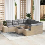 vidaXL Trädgårdsoffset 9 pcs Beige Poly rattan