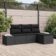 vidaXL Trädgårdsoffset 4 pcs Svart Poly rattan