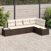 vidaXL Trädgårdsoffset 5 pcs Brun Poly rattan