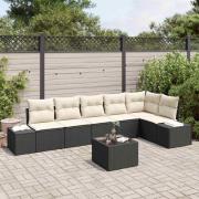 vidaXL Trädgårdsoffset med kudde 7 pcs Svart, kräm Poly rattan