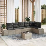 vidaXL Trädgårdsoffset med kudde 7 pcs Ljusgrå Poly rattan