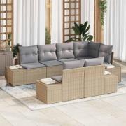 vidaXL Trädgårdsoffset med kudde 7 pcs Beige, grå. Poly rattan