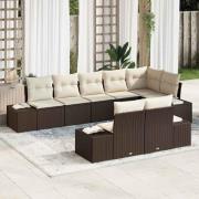 vidaXL Trädgårdsoffset med kudde 8 pcs Brun och gräddvit Poly rattan