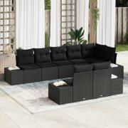 vidaXL Trädgårdsoffset med kudde 8 pcs Svart Poly rattan