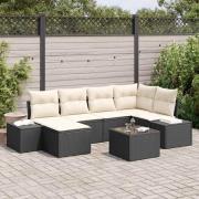 vidaXL Trädgårdsoffset med kudde 7 pcs Svart och grädde Poly rattan