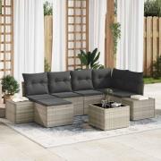 vidaXL Trädgårdsoffset med kudde 7 pcs Ljusgrå Poly rattan