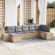 vidaXL Trädgårdsoffset med kudde 7 pcs Beige Poly rattan
