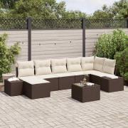 vidaXL Trädgårdsoffset med kudde 8 pcs Brun Poly rattan