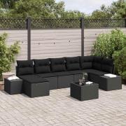vidaXL Trädgårdsoffset med kudde 8 pcs Svart Poly rattan