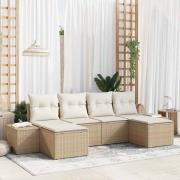 vidaXL Trädgårdsoffset med kudde 6 pcs Beige Poly rattan
