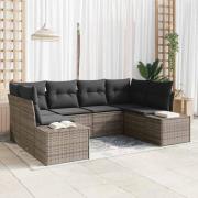 vidaXL Trädgårdsoffset med kudde 6 pcs Grå Poly rattan