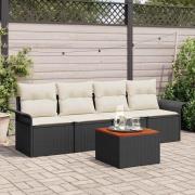 vidaXL Trädgårdsoffset 5 pcs Svart Poly rattan