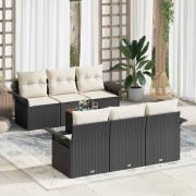 vidaXL Trädgårdsoffset 7 pcs Svart Poly rattan