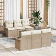 vidaXL Trädgårdsoffset 7 pcs Beige Poly rattan