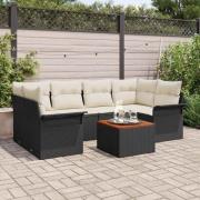 vidaXL Trädgårdsoffset 7 pcs Svart Poly rattan