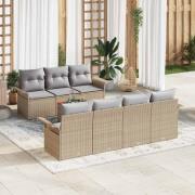 vidaXL Trädgårdsoffset 8 pcs Beige Poly rattan