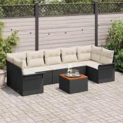 vidaXL Trädgårdsoffset 8 pcs Svart Poly rattan