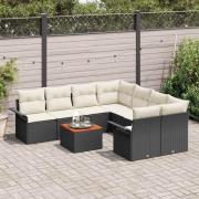 vidaXL Trädgårdsoffset 9 pcs Svart Poly rattan