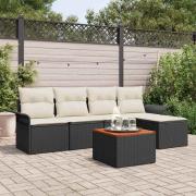 vidaXL Trädgårdsoffset 6 pcs Svart Poly rattan