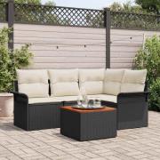vidaXL Trädgårdsoffset 5 pcs Svart Poly rattan