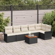 vidaXL Trädgårdsoffset 7 pcs Svart Poly rattan
