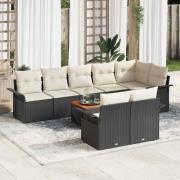 vidaXL Trädgårdsoffset 9 pcs Svart Poly rattan