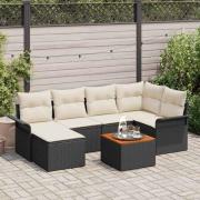 vidaXL Trädgårdsoffset 7 pcs Svart Poly rattan
