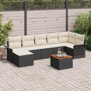 vidaXL Trädgårdsoffset 8 pcs Svart Poly rattan