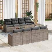 vidaXL Trädgårdsoffset 9 pcs Grå Poly rattan