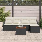 vidaXL Trädgårdsoffset 6 pcs Svart Poly rattan